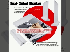 রিচার্জেবল রেস্টুরেন্ট মেনু জন্য ডাবল পার্শ্বযুক্ত LED বিজ্ঞাপন A4 হালকা বাক্স